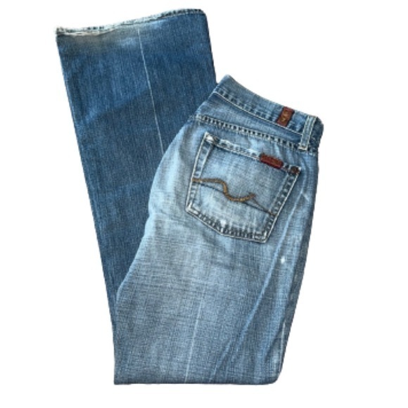 7 For All Mankind Denim - 7 For All Mankind flare medium wash distressed denim blue jeans size 26